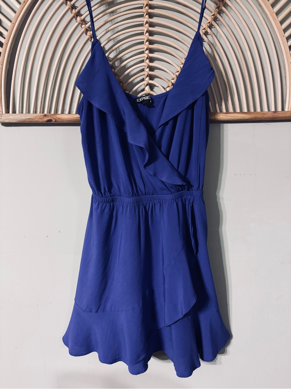 Express Royal Blue Ruffle Wrap Mini Dress